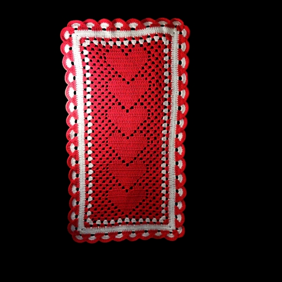 Handmade Christmas Hearts Crochet Bed Doily